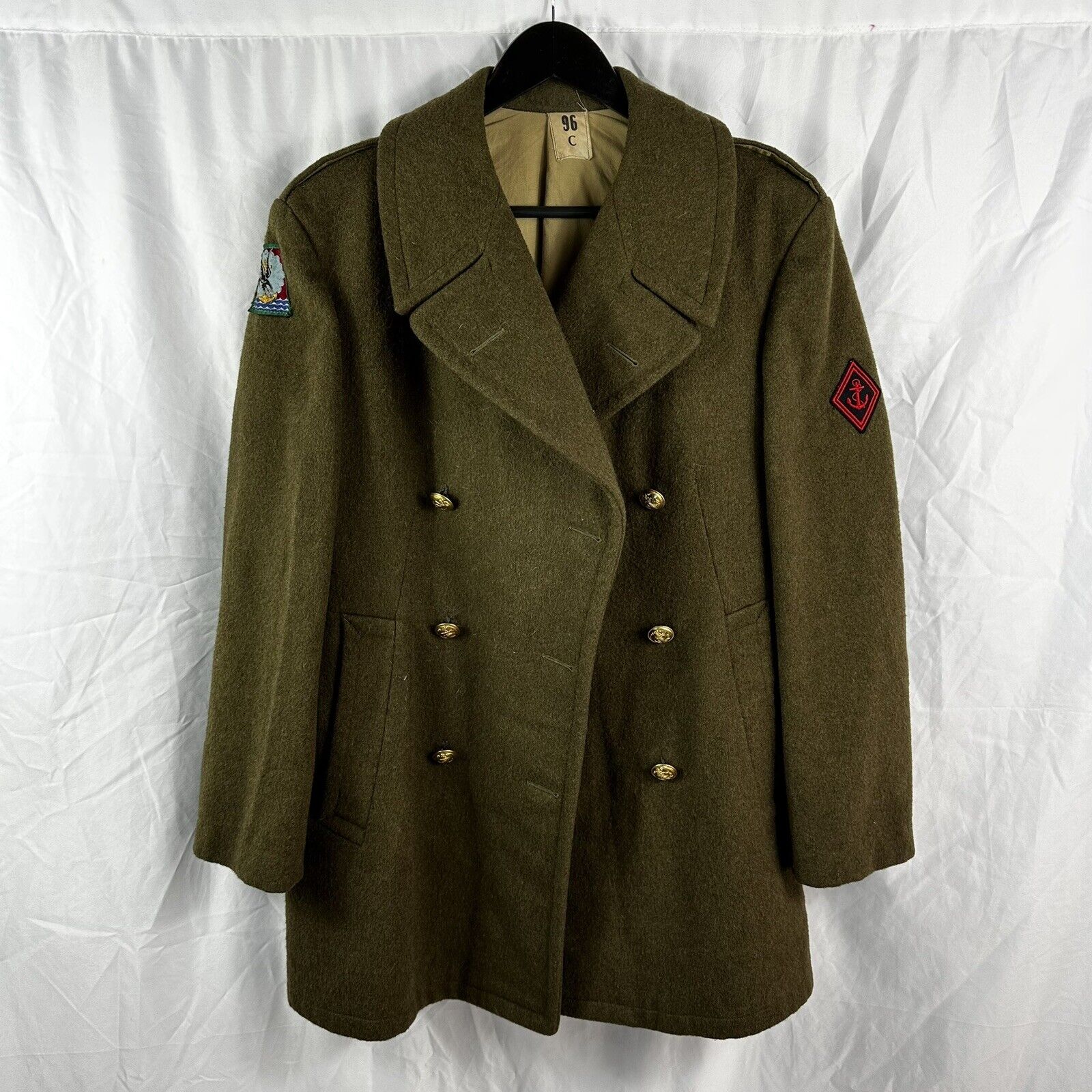 Vintage Algerian War French Colonial Airborne Patched Pea Coat Overcoat Jacket