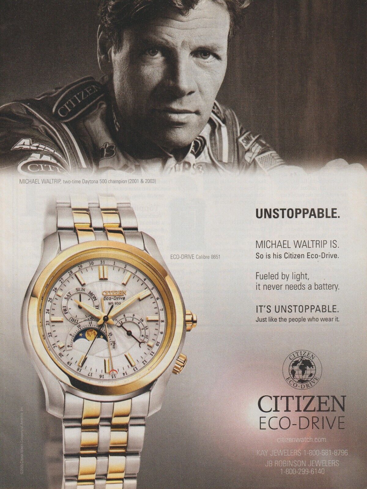 2005 Citizen Watch - NASCAR Champion Driver Michael Waltrip - Print Ad Photo