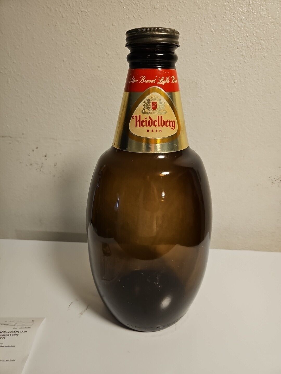 Vintage Heidelberg Beer Bottle 320oz 2.5 Gal Carling Brewery 18\