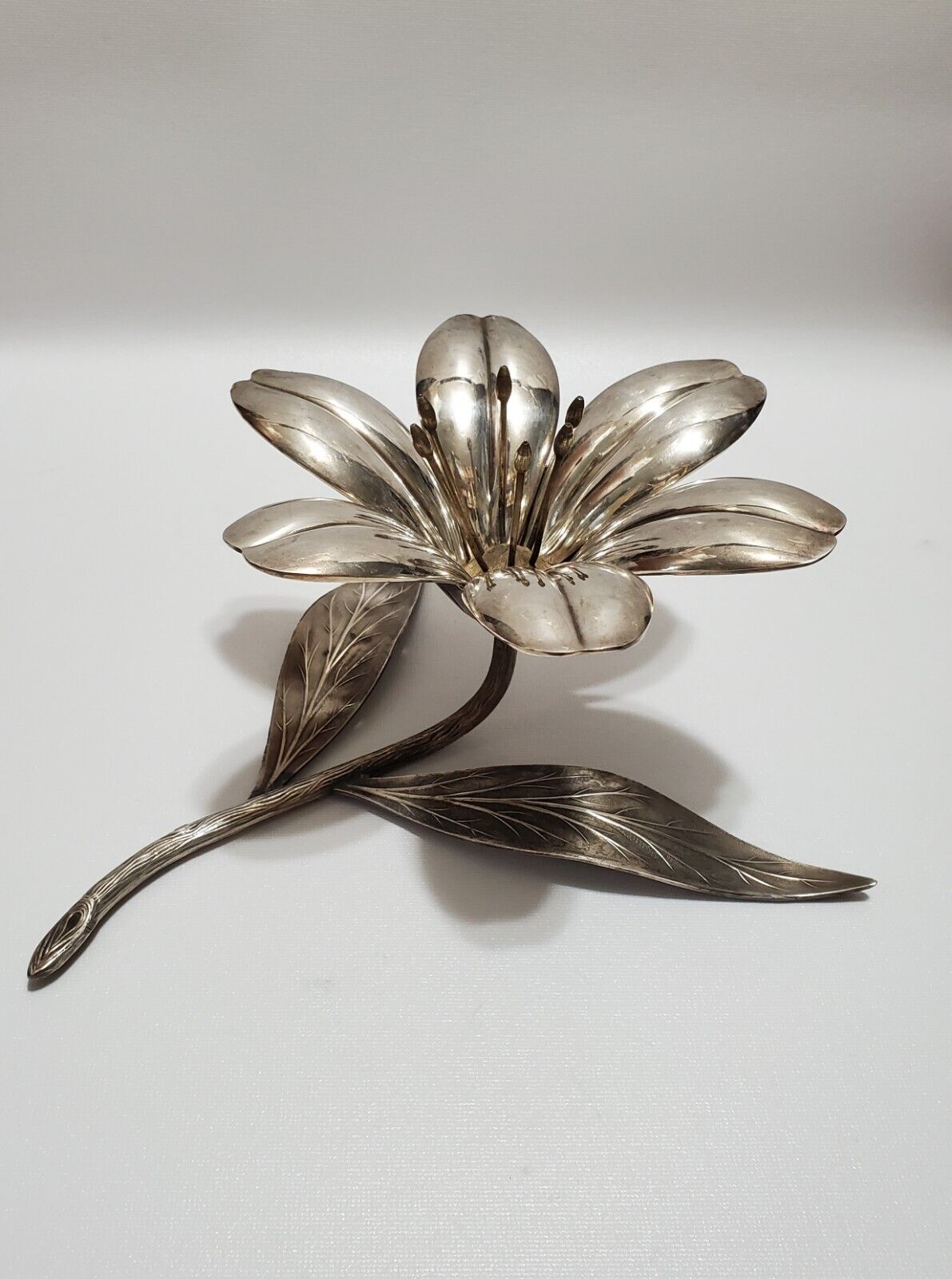 Vintage Art Nouveau Silver Metal Art Flower Ashtray, Removable Petals, France