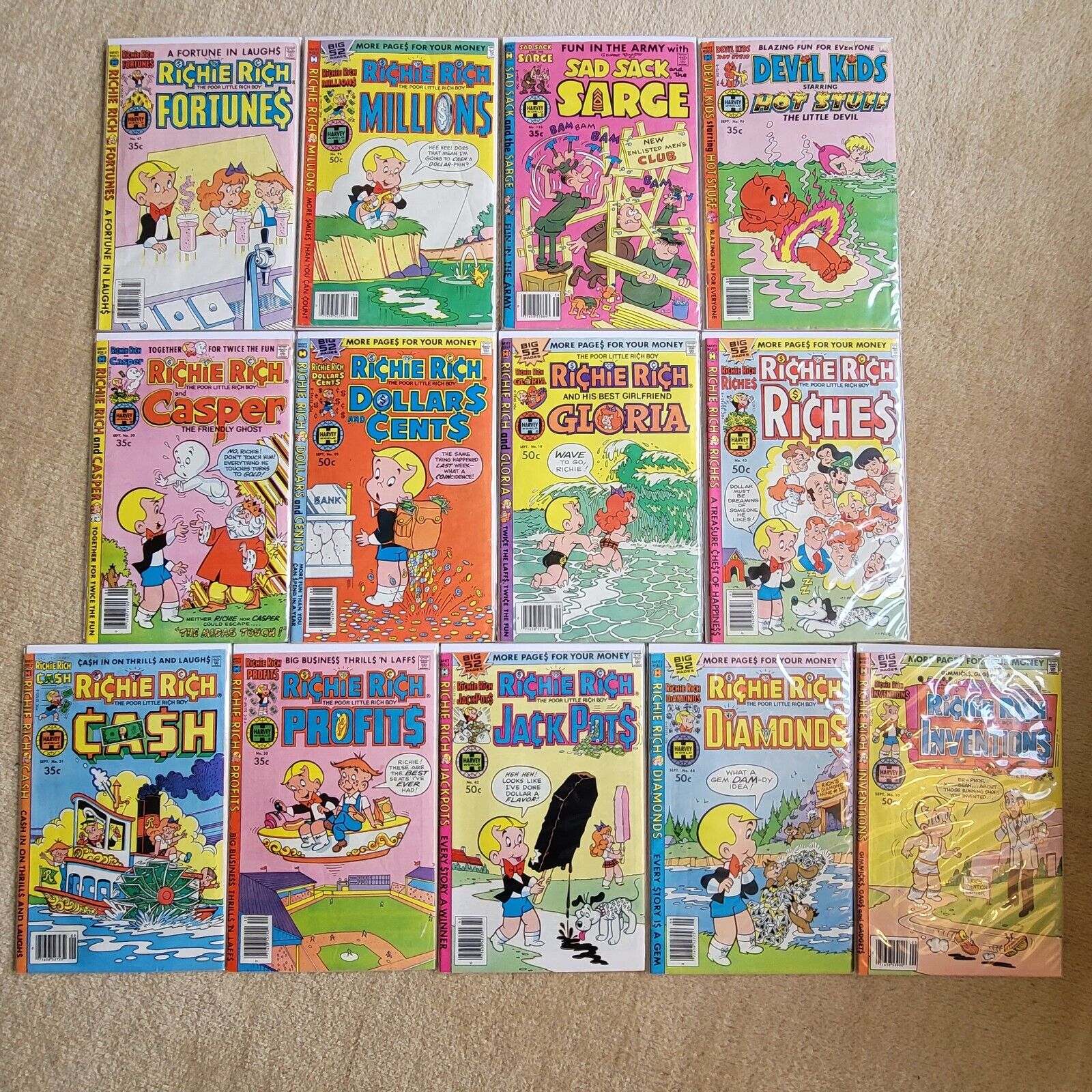 Lot of 11 Vintage RICHIE RICH Comics (1970's) + Sad Sack Sarge & Devil kids