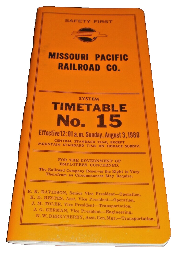 AUGUST 1980 MISSOURI PACIFIC RAILROAD MOPAC EMPLOYEE TIMETABLE #15