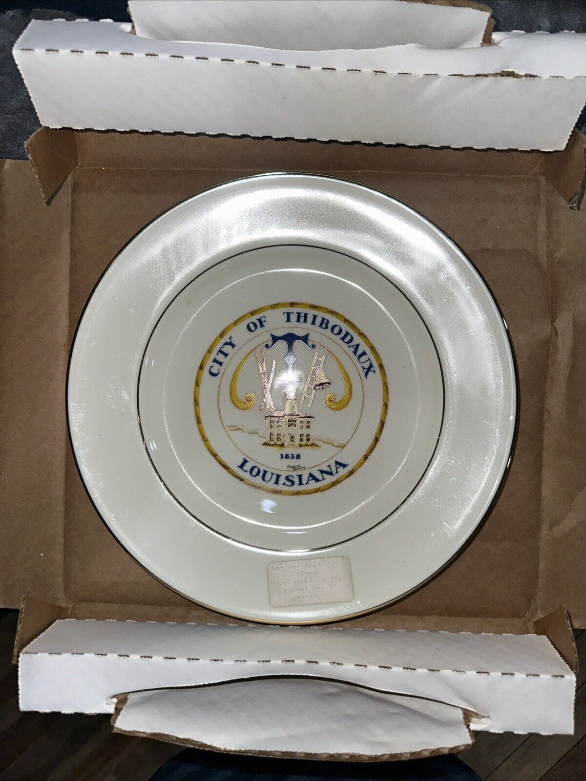 Commemorative plate and engraved brass key to the city of Thibodaux 1998-2004