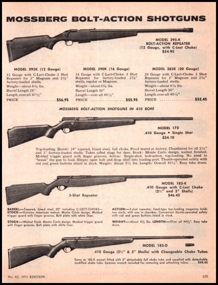 1971 Mossberg Bolt Action Shotguns  Advertisement Gun Print Ad