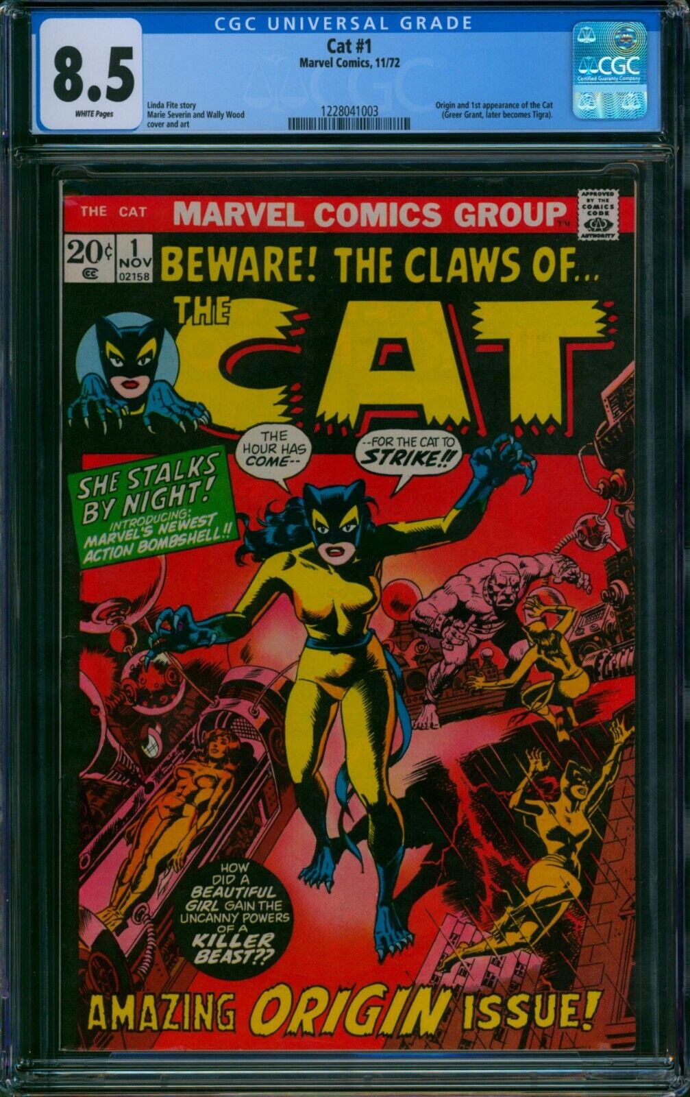 The Cat #1 (1972) ❄️ CGC 8.5 WHITE PGs ❄️ 1st Greer Grant (Later TIGRA) Marvel