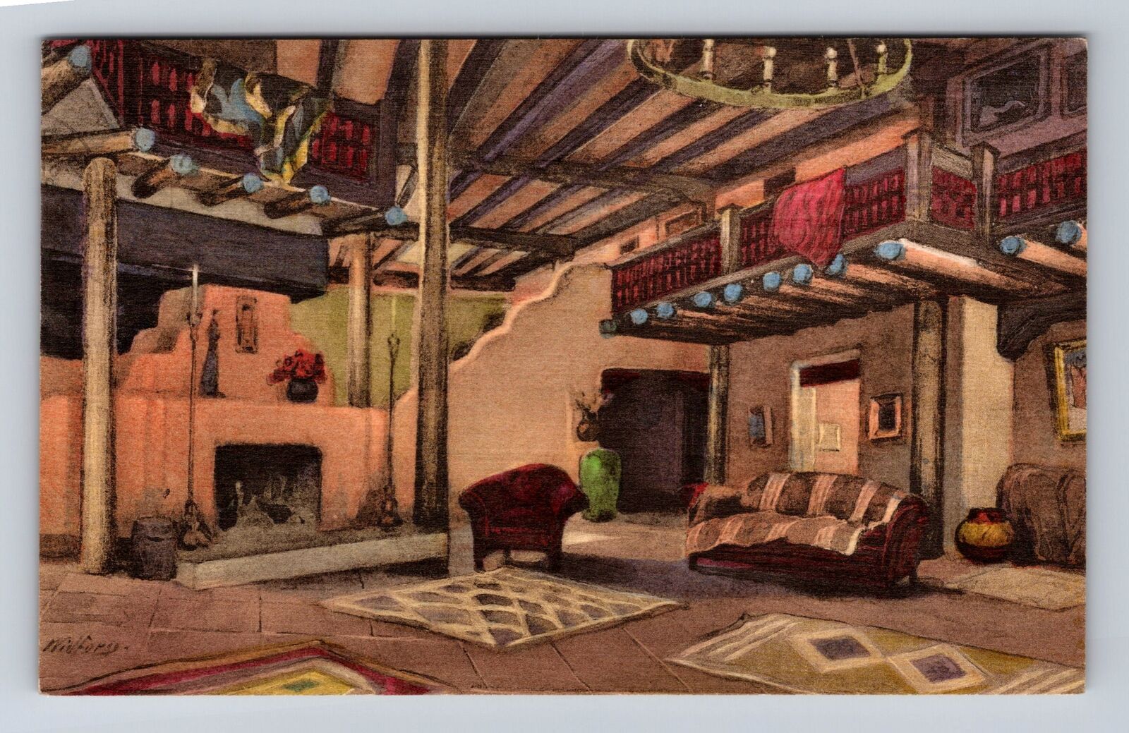 Taos NM-New Mexico, Lobby, Don Fernando Hotel, Advertise Vintage c1929 Postcard