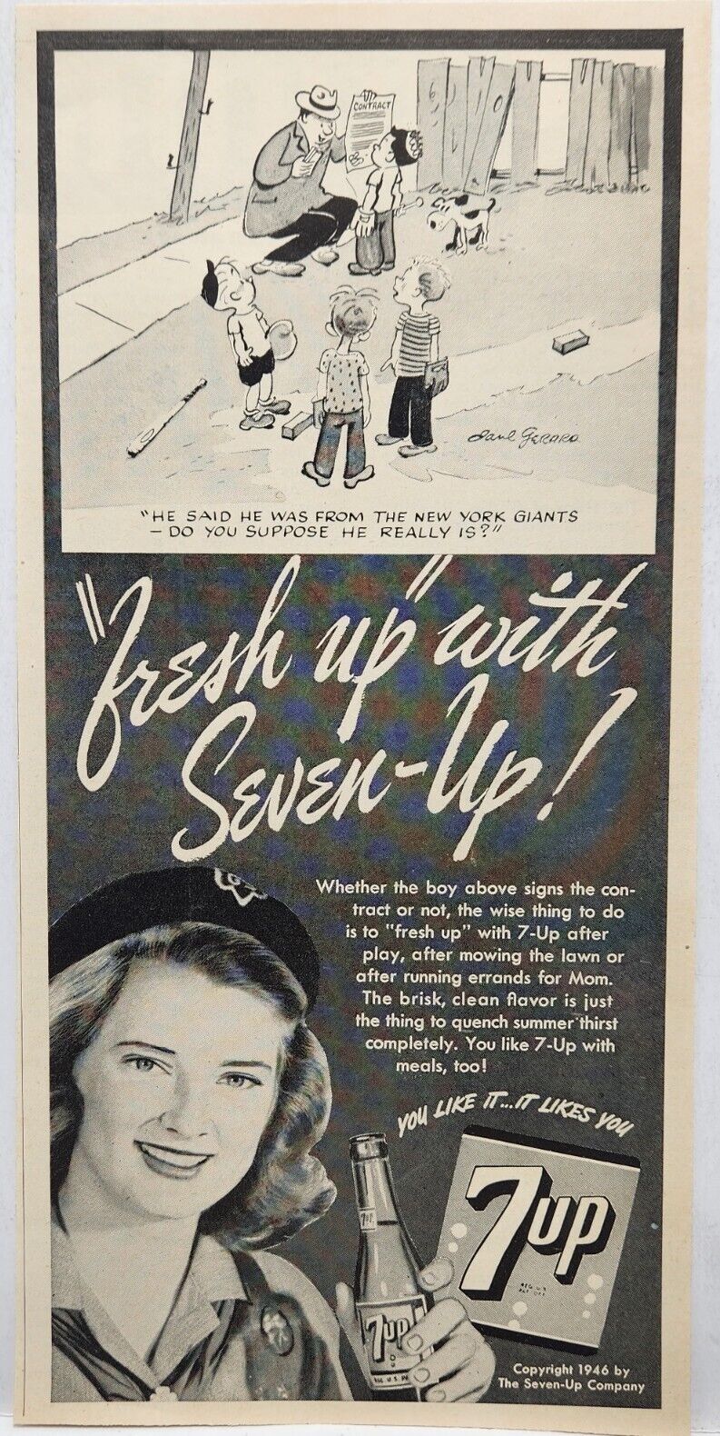 1946 7 Up Seven Up Paul Gerard Cartoon Comic Vtg Print Ad Man Cave Art Deco 40's
