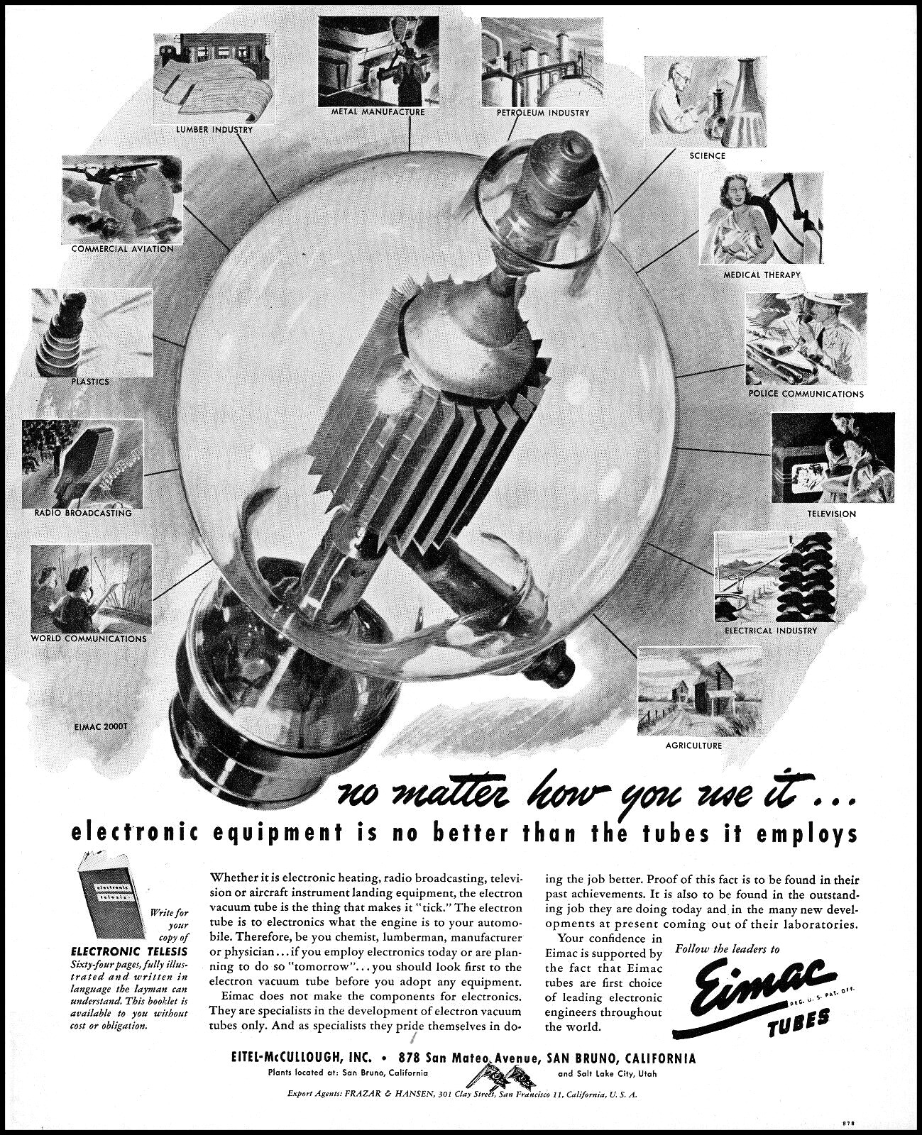 1944 Eimac Tubes Eitel-McCullough San Bruno California vintage art print ad XL18