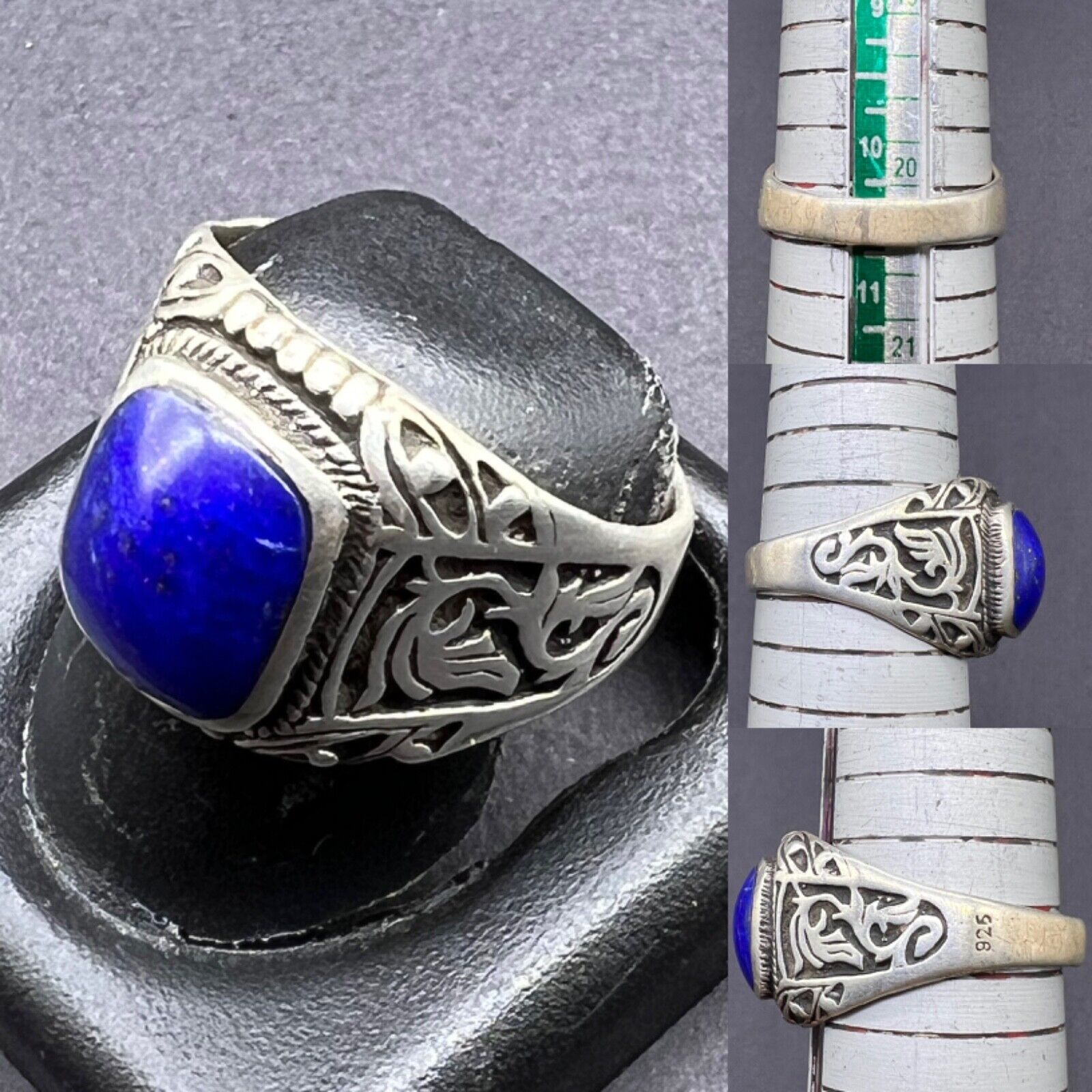 Vintage Ethnic Old Natural Lapis Lazuli Stone Beautiful Pure Sliver Ring