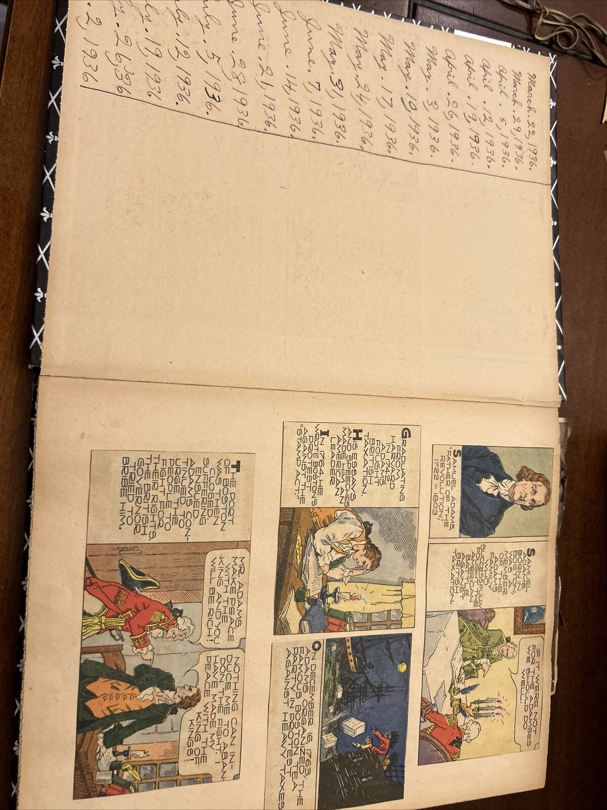 VTG 1936 Heroes Of America History Comics Mounted In Album Sunday Comics