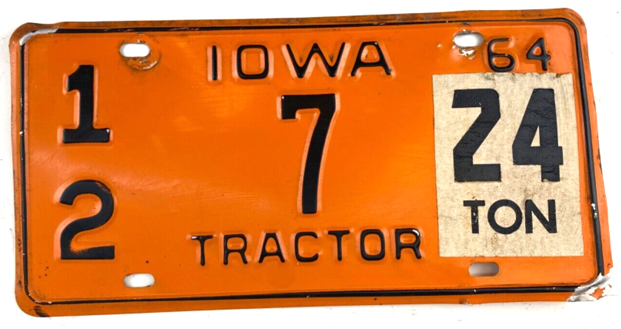 Vintage Iowa 1964 Truck License Plate Tag 24 Ton Butler County Decor Collector