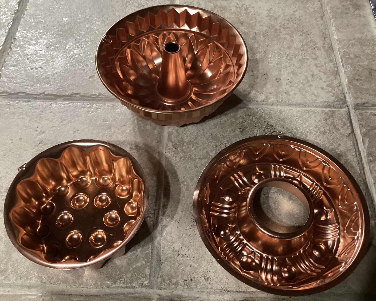 3 Assorted Vintage Copper Jello Molds ~ Kitchen Decor