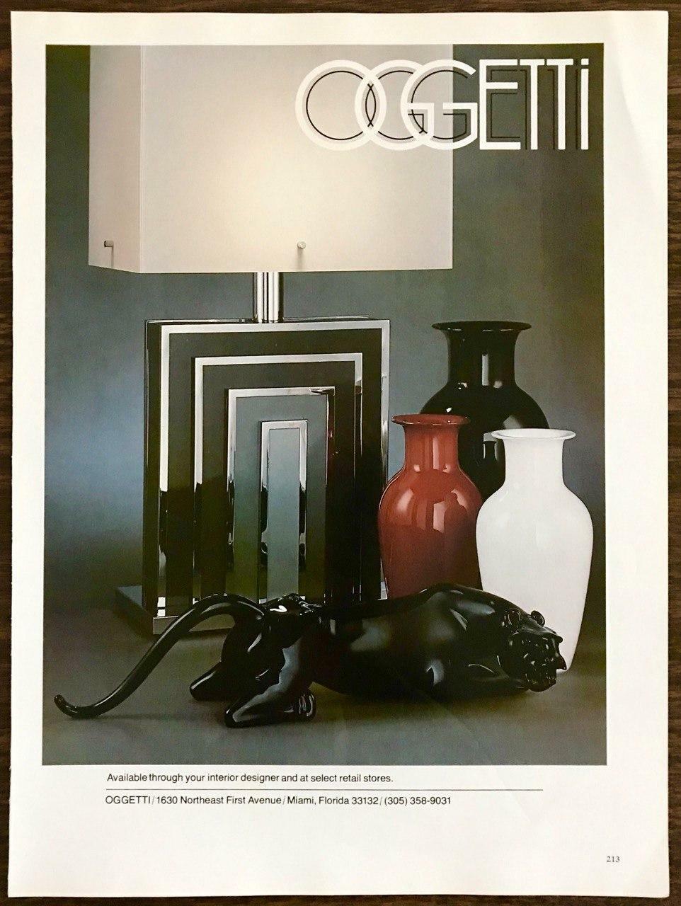 1979 Oggetti Home Accessories Miami PRINT AD Lamp Vases Panther