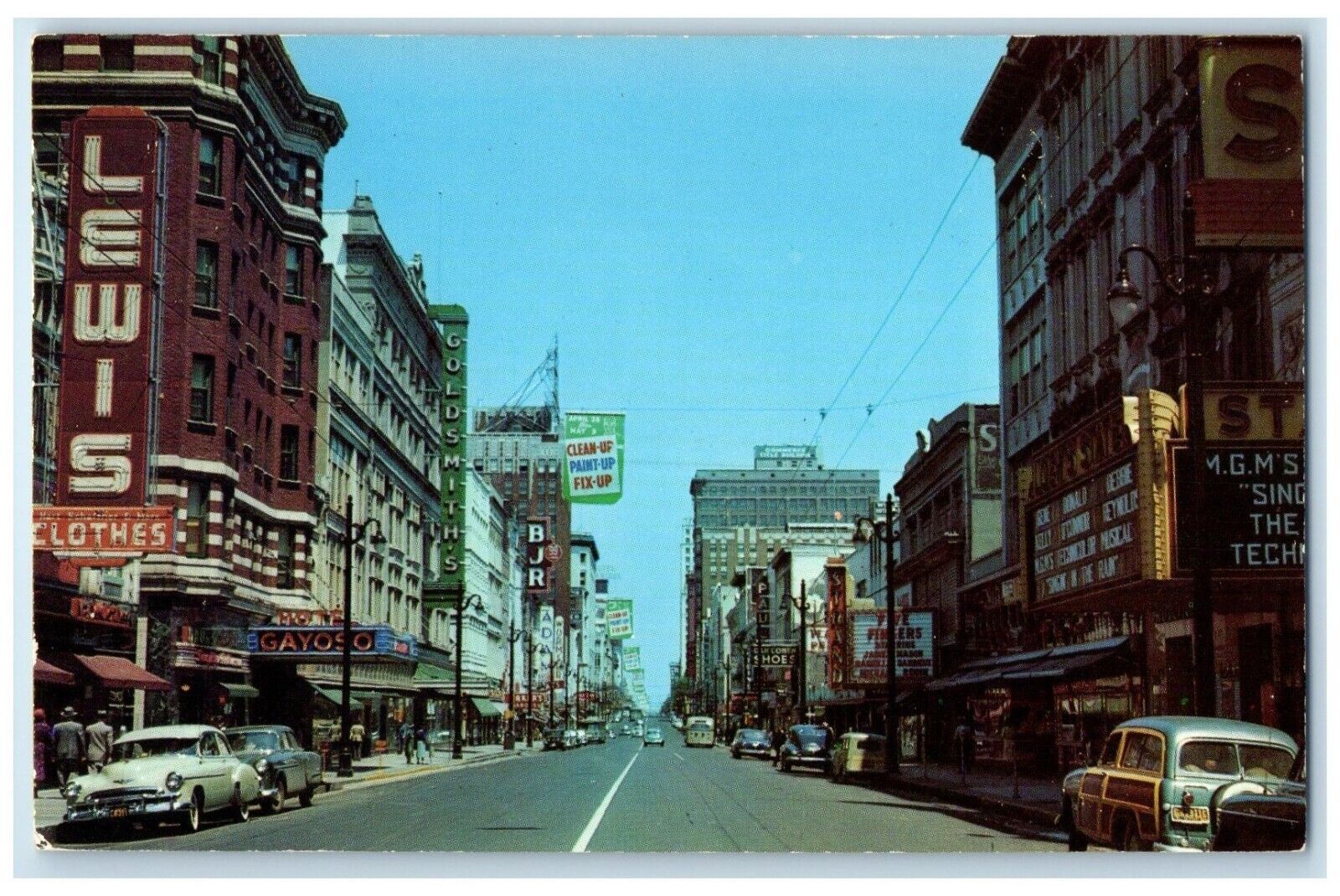 c1960 Busy Day Main St Buildings Memphis Tennessee TN Vintage Unposted Postcard