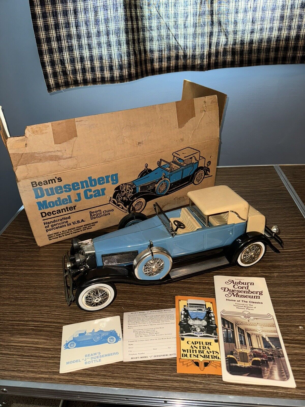 Vintage Jim Beam 1934 Duesenberg Blue Model J Decanter w/ Original Box & Papers