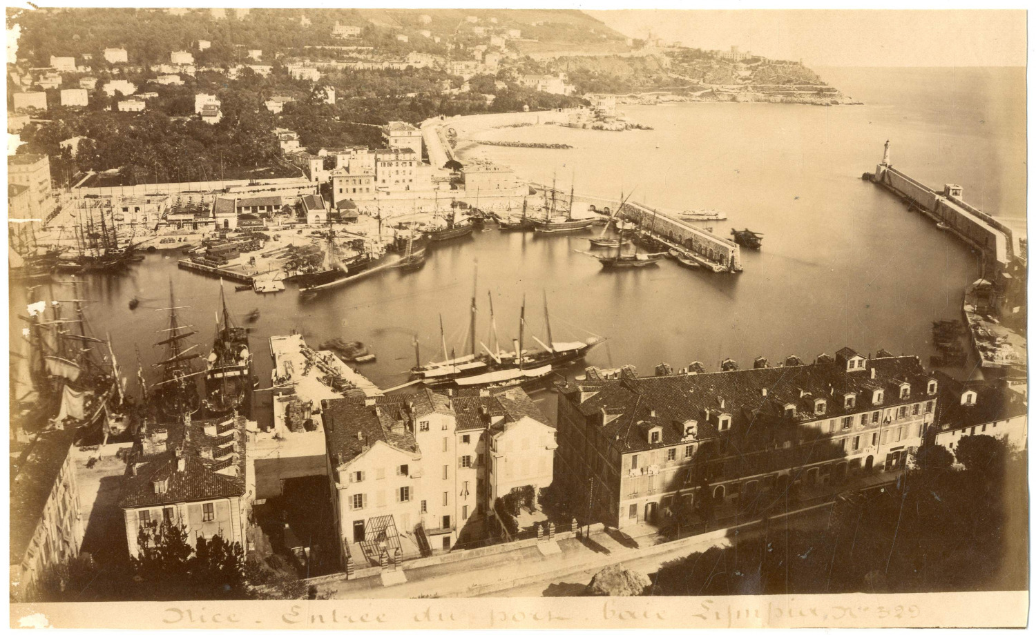 France, Nice, port entrance, Lympia Bay vintage albumen print, albu print print