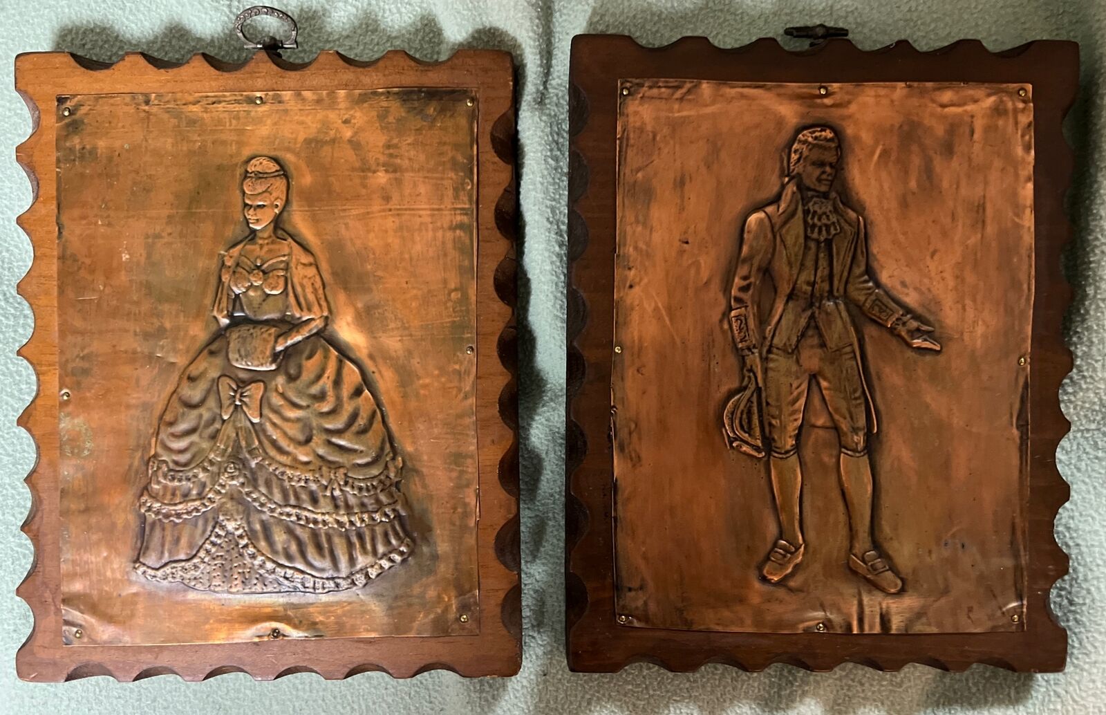 Vintage Copper Pressed 1800’s  English Gentleman And Lady Wall Hanging