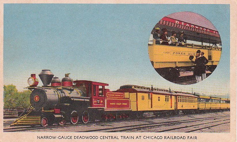  Postcard Narrow Gauge Deadwood Central Train Chicago Railroad Fair IL