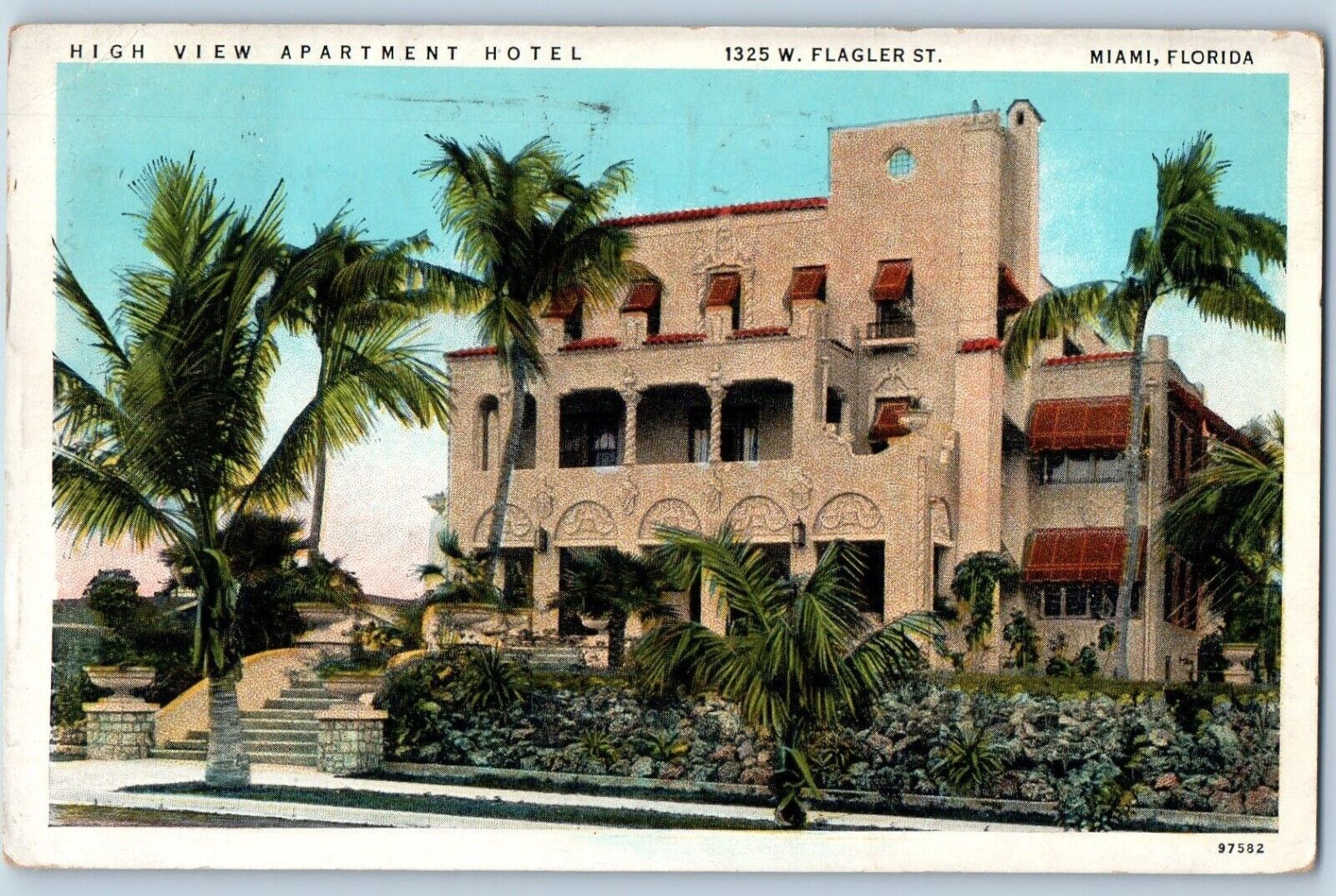 Miami Florida Postcard High View Apartment Hotel Flagler c1934 Vintage Antique