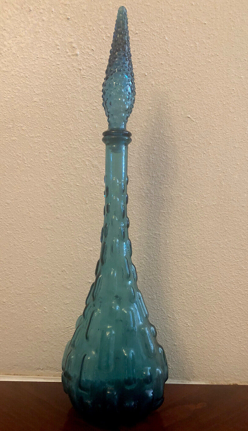Vintage collectible Empoli genie bottle decanter blue