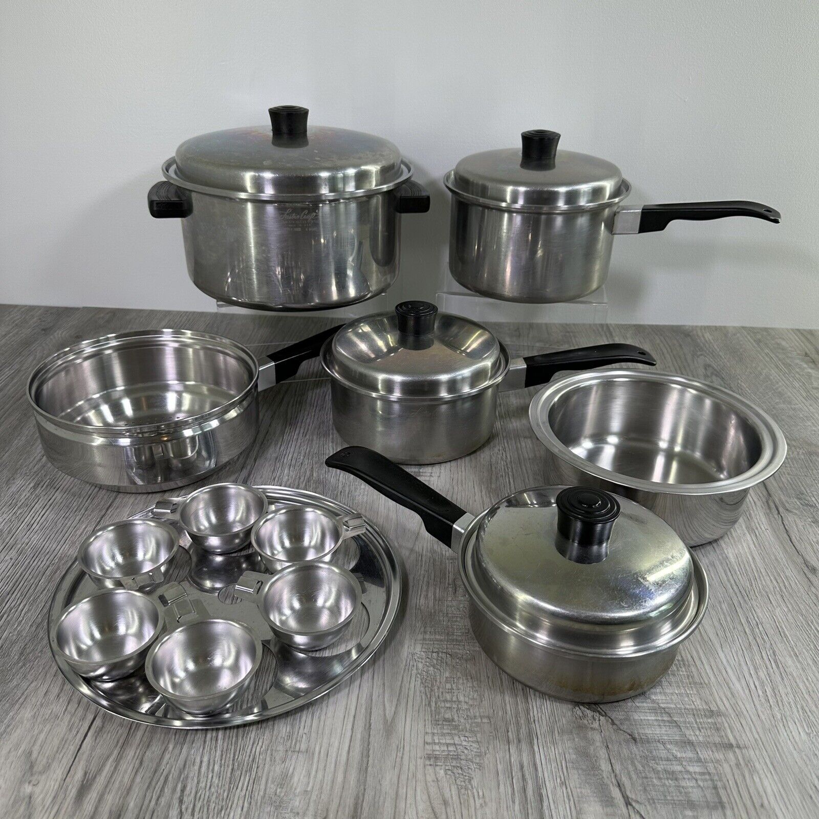Vintage Lustre Craft Cookware Lot-11 Stainless Steel Pots Dutch Oven Egg Poach