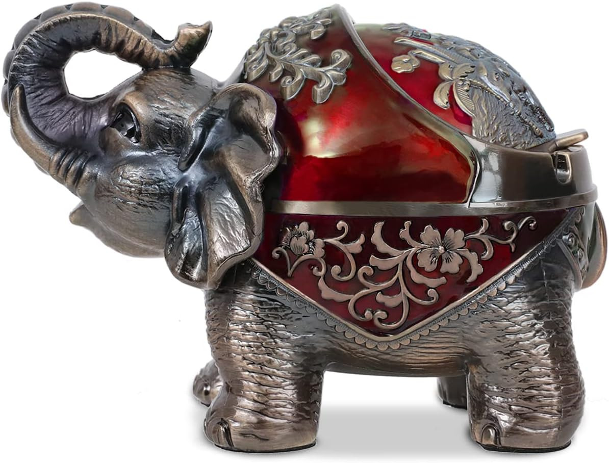 Gusnilo Elephant Ashtray with Lid Windproof Metal Ashtray Outdoor Indoor Ashtra