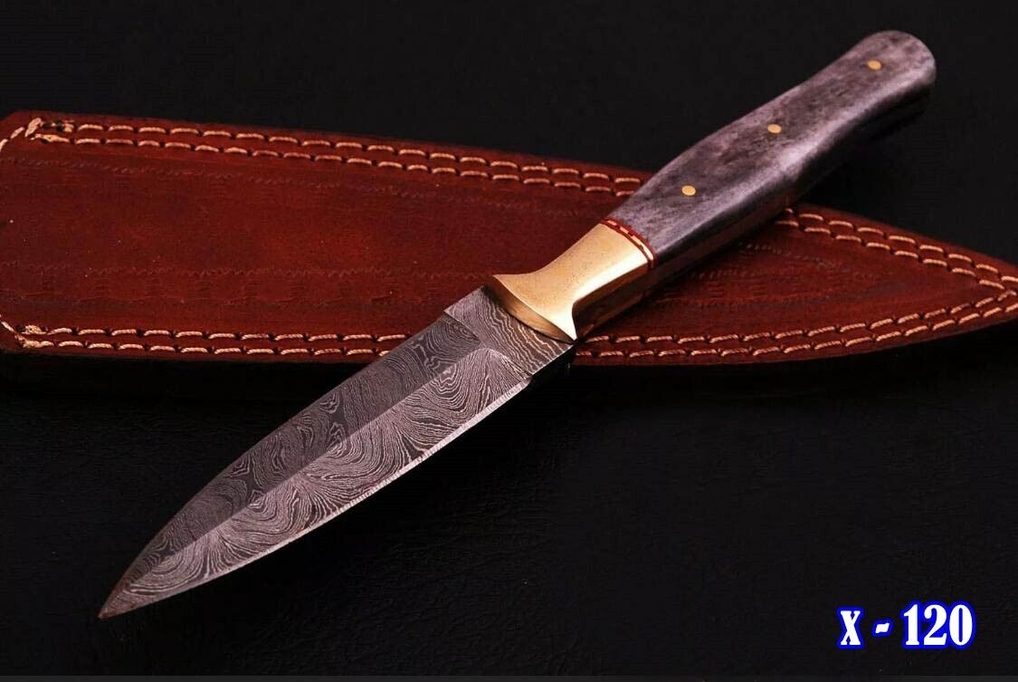 Massive Damascus Hunting Fixed double edged blade dagger Knife camel bone handle