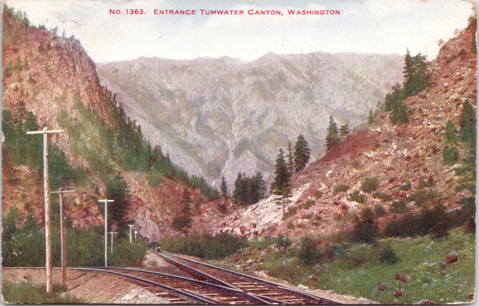 C.1910 Tumwater Canyon RR Track Entrance Scenic Mountain Washington Postcard A39