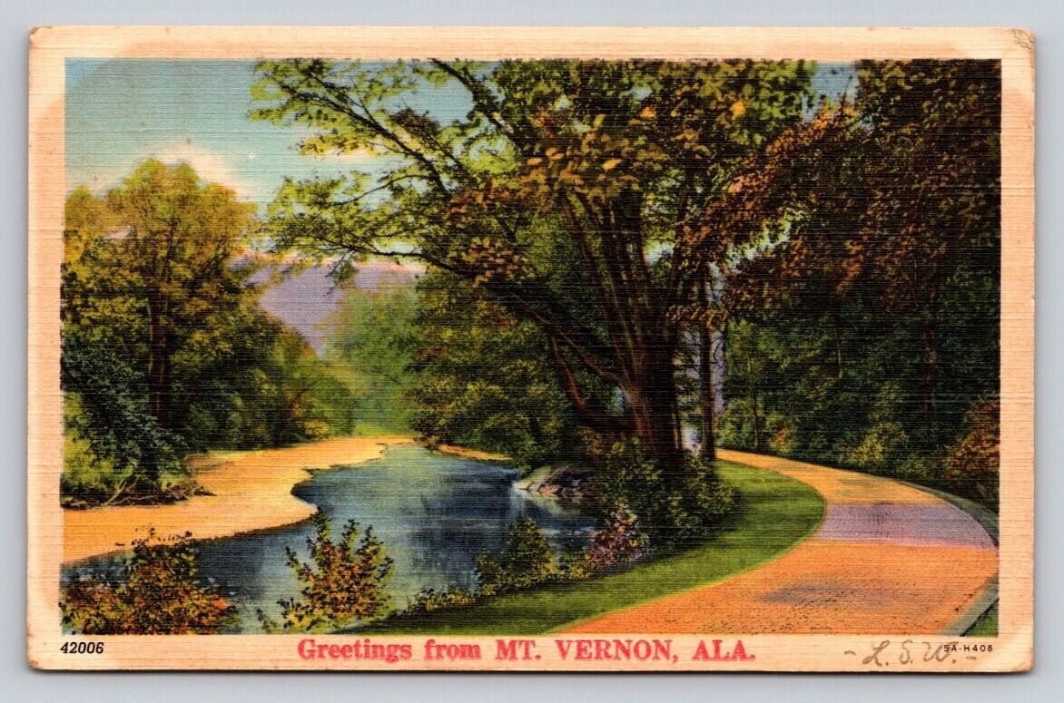 Greetings From Mt Vernon Linen Rural Road Alabama P684