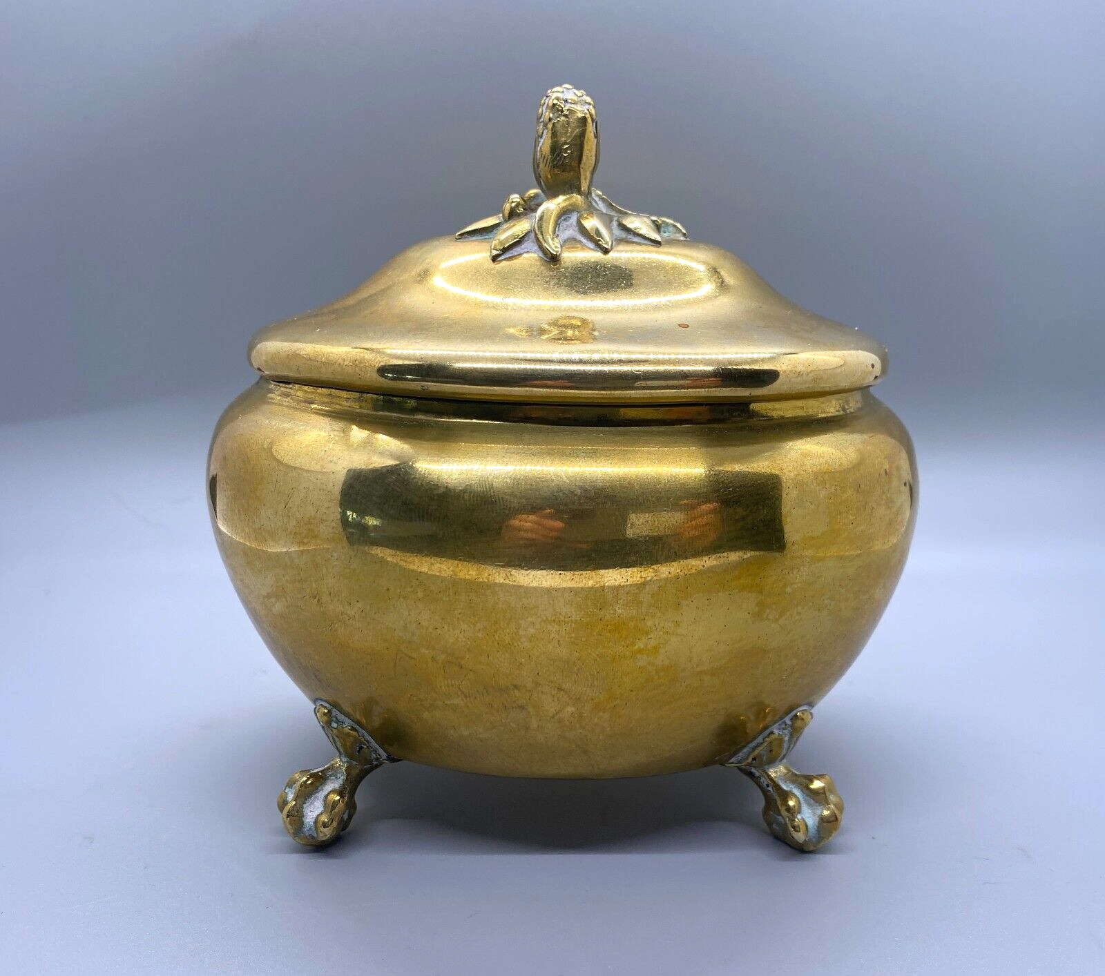 Antique Vintage Russian Brass Oval Lidded Footed Sugar Bowl Trinket Box