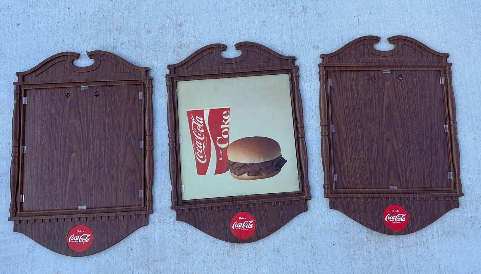 Vintage Plastic Coca Cola Display Menu Boards | Wood Look 29”x 20” | 3 Sections