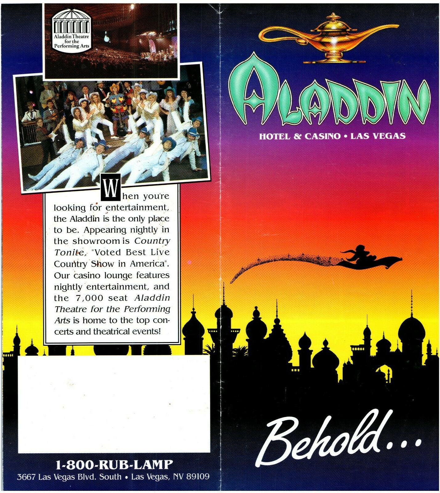1990s Aladdin Hotel Casino Magic Holiday Las Vegas Nevada Vintage Brochure