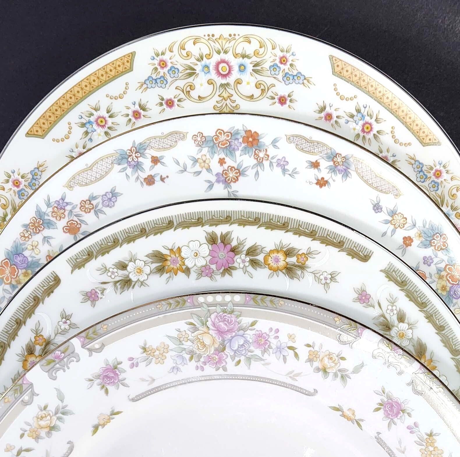 Mismatched Dinner Plates Floral Rims Vintage China Plates Mix and Match Set of 4