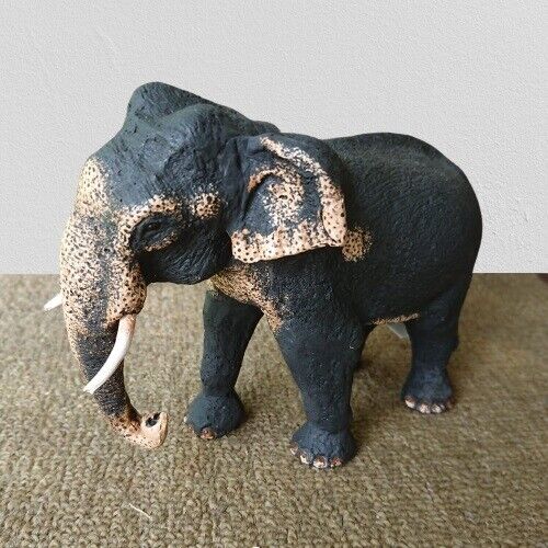 Vintage Royal Elephant Figurine Handmade Hand Craved Painted Paper Pulp Statue