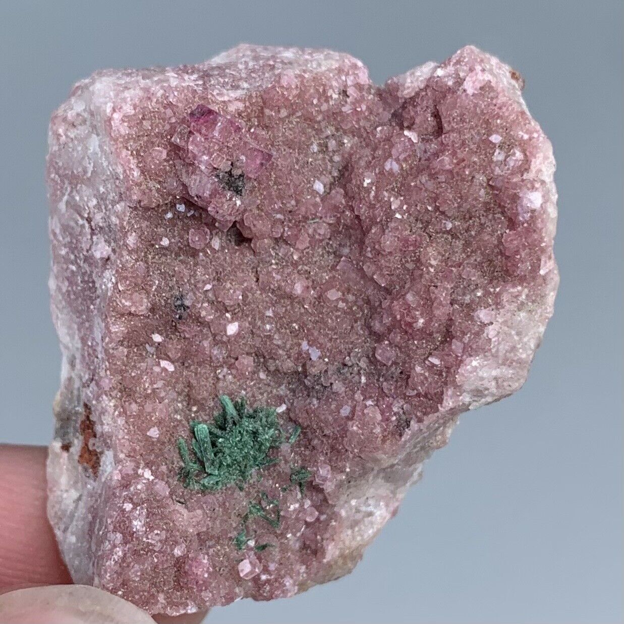 Malachite On Pink Cobalt Calcite Crystal Druzy  Tantara Mine CONGO 14.5g
