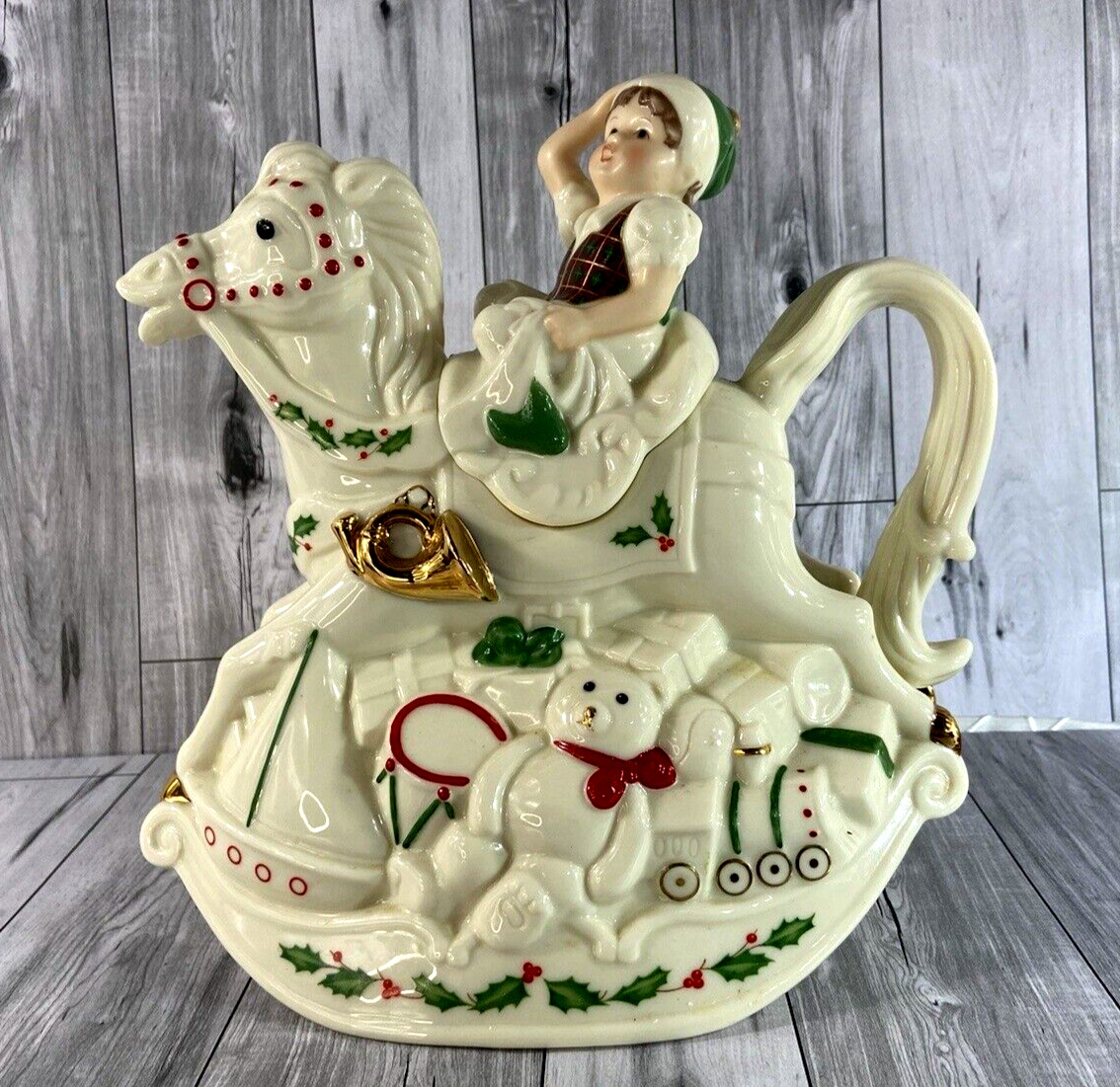 Lenox Santa's Holiday Toy Shop Holiday Elf & Rocking Horse Teapot #6095129