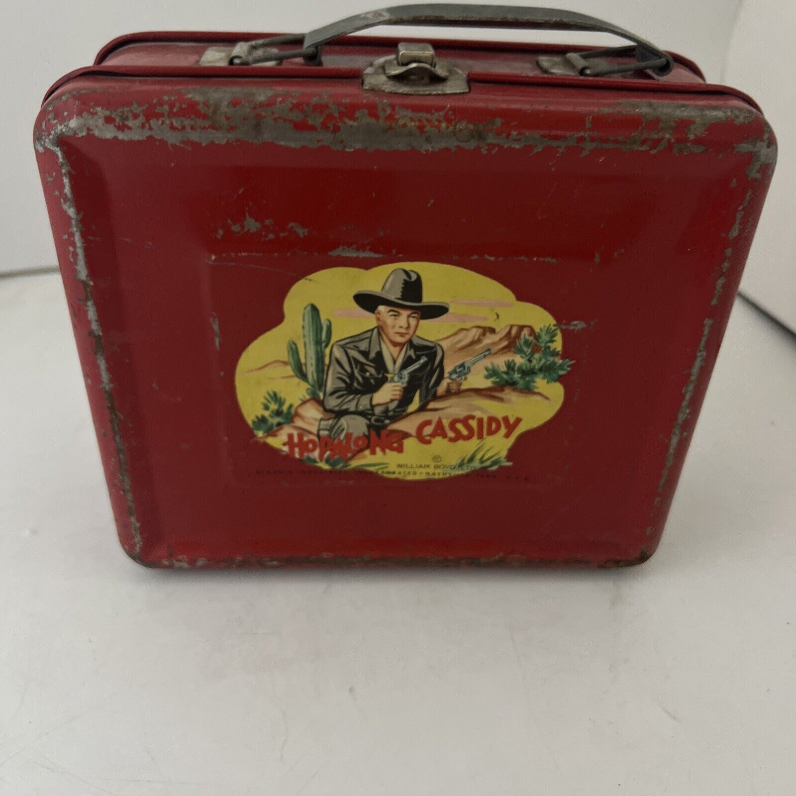 Vintage 1950 Hopalong Cassidy Divided Red Metal Lunchbox Aladdin Ind.-No Thermos