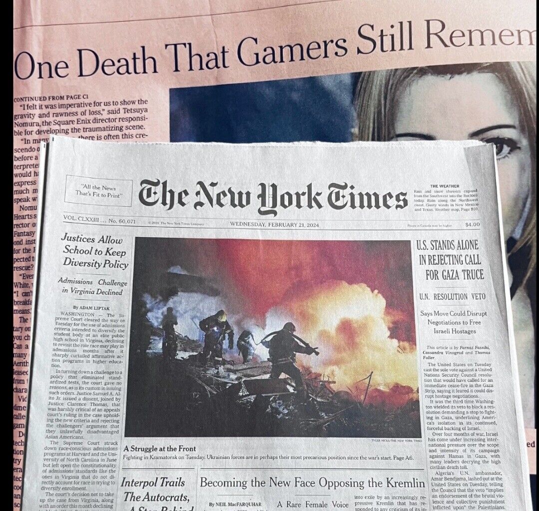 New York Times Newspaper February 21 2024 Final Fantasy 1 Death Gamers Remember