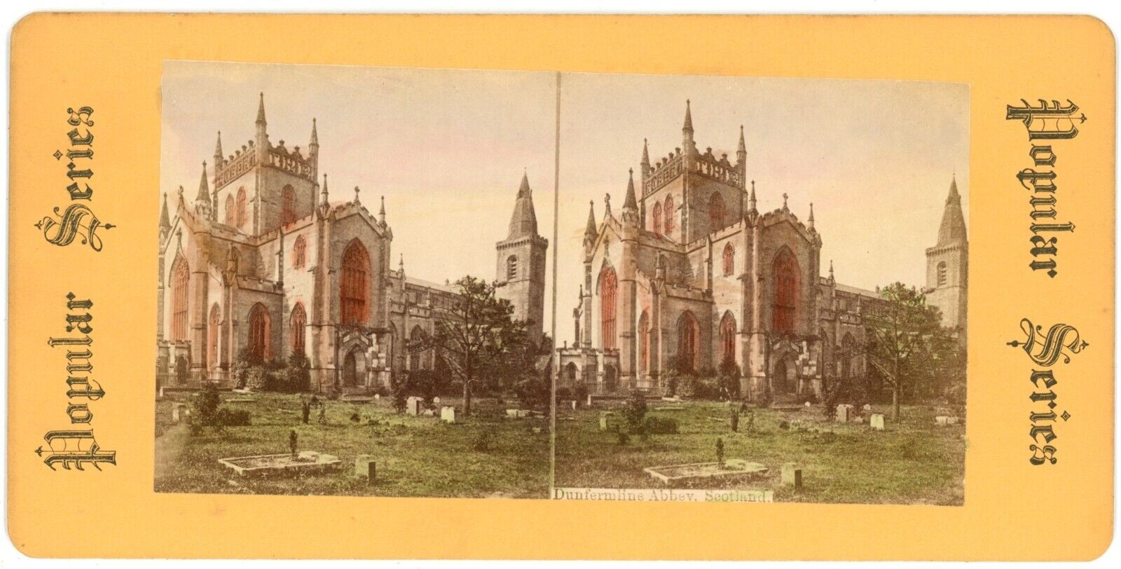 c1900's Real Photo Hand Tinted Stereoview Dunfermline Abbey, Scotland