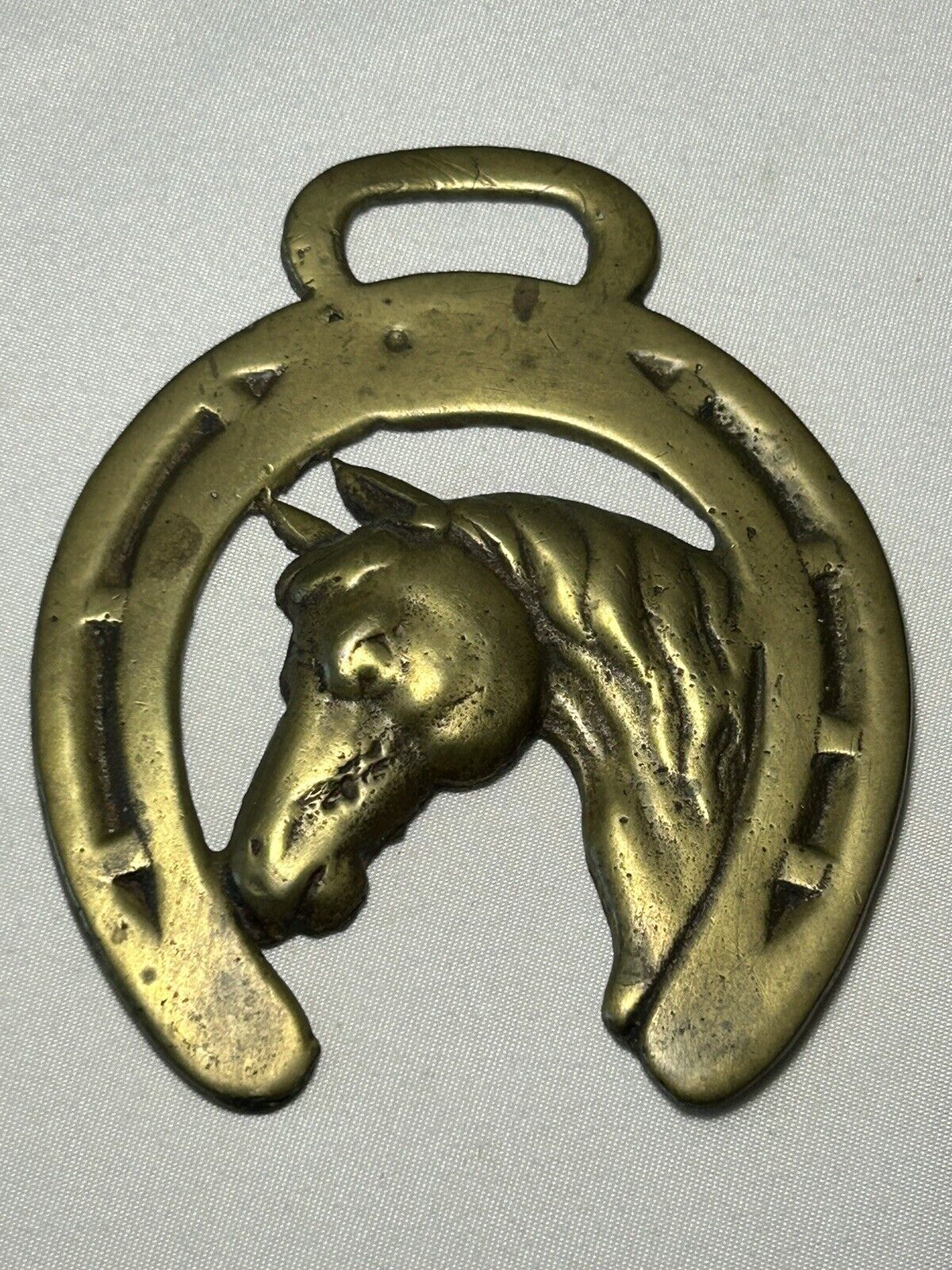VTG Horse Harness Medallion Solid Brass~3.25” W x 4” Tall~3.4 oz.