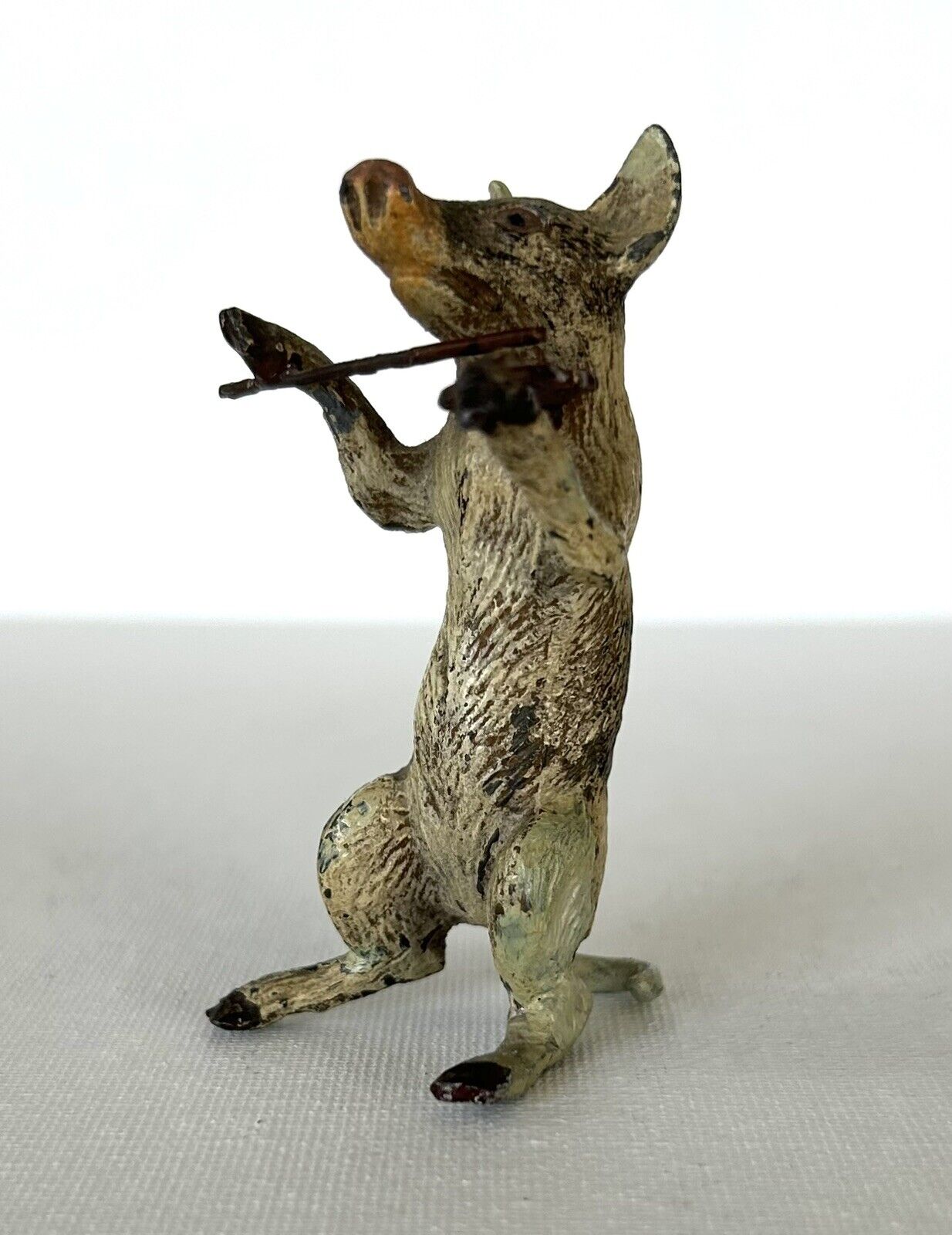 RARE Antique Cold Painted Vienna Bronze Pig Playing Violin Figurine