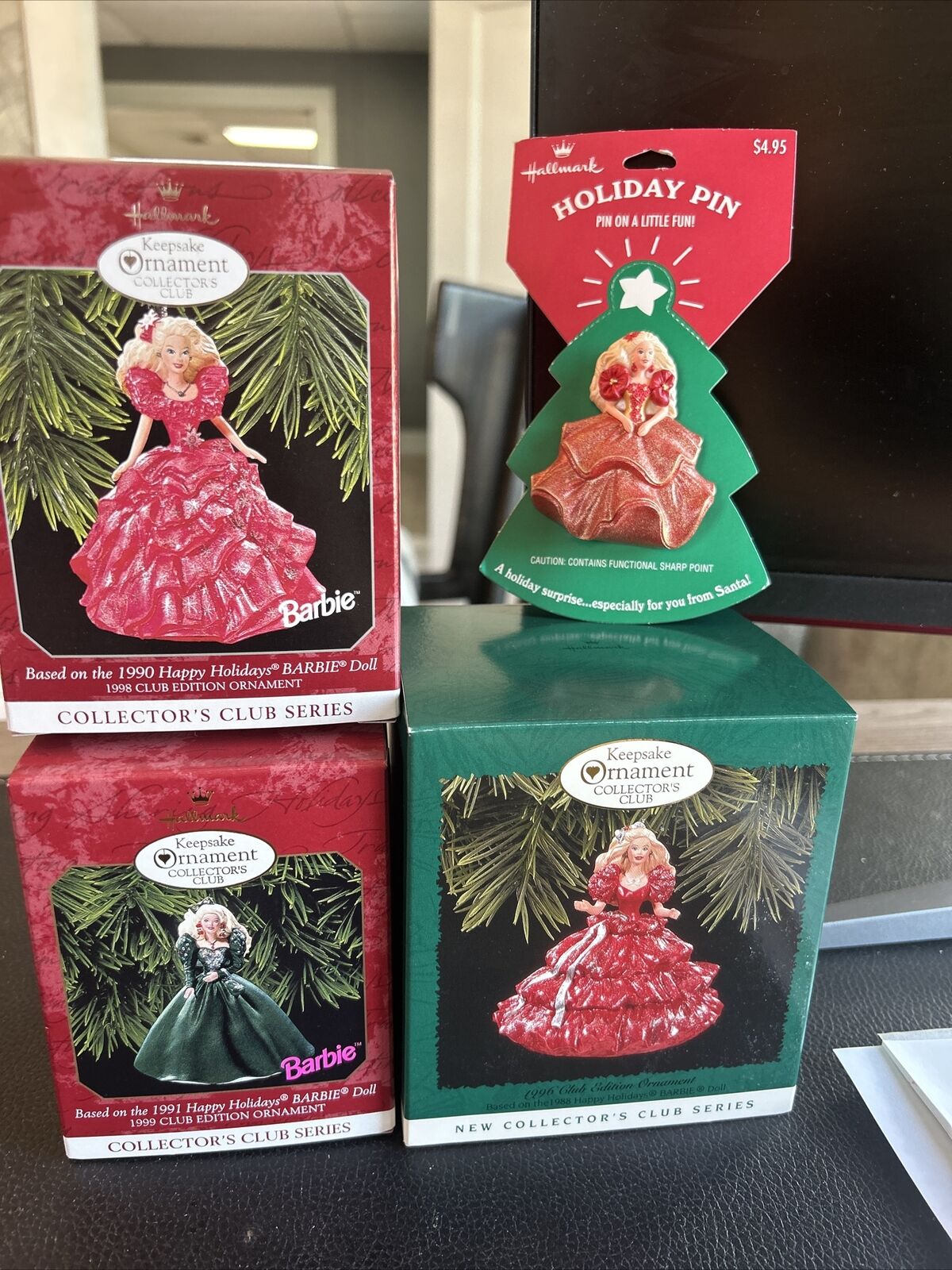 3 New Hallmark Keepsake Barbie Ornaments, Collectors Club Series. 1990 To 1996