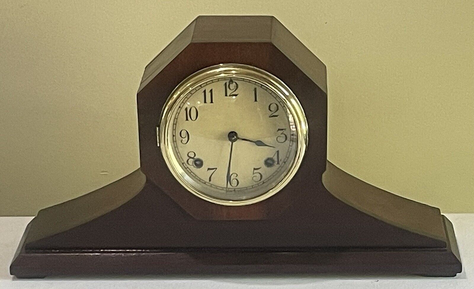 Antique Ansonia Mantel Octagon Face Tambour Bing Bong Strike Chime Clock w/ Key