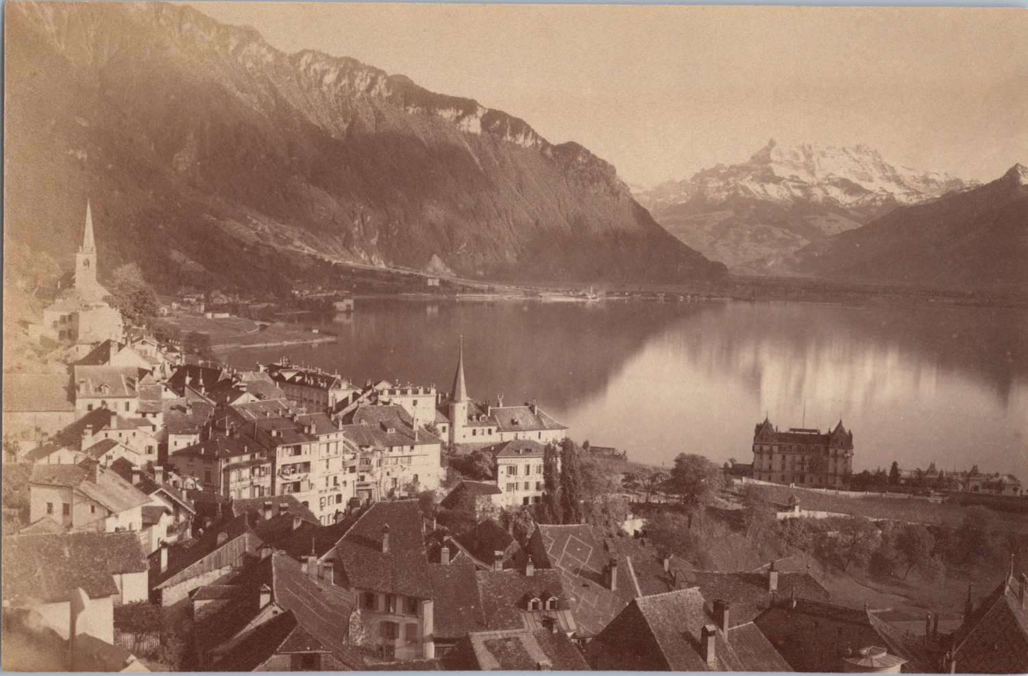 Switzerland, Montreux, Vintage Print, ca.1880 Vintage Print Vintage Print 