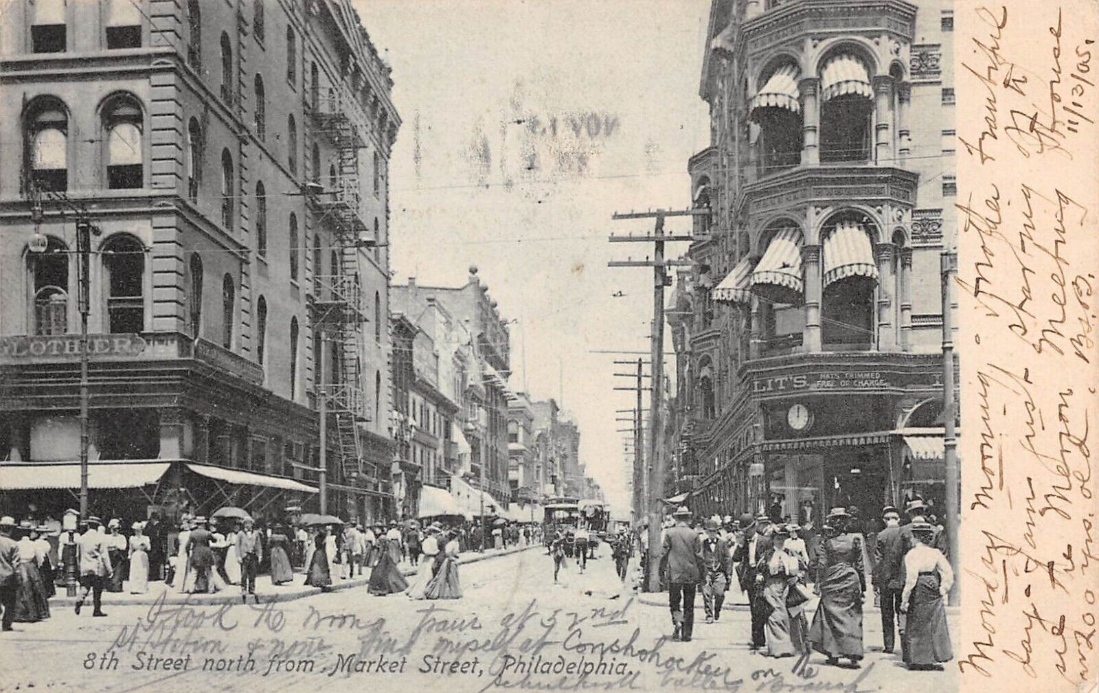 8th Street North from Market Street Philadelphia PA 1905 UDB Postcard
