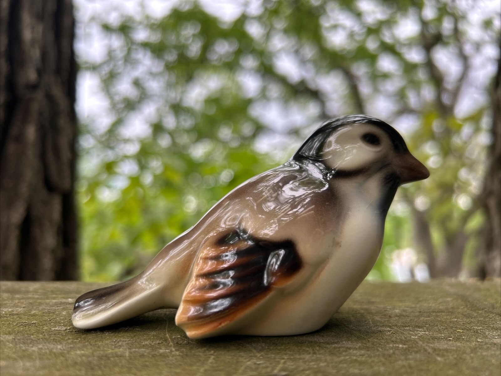 Rare VTG Keramos Porcelain Ceramic Brown Bird Sparrow Figurine Wien Austria