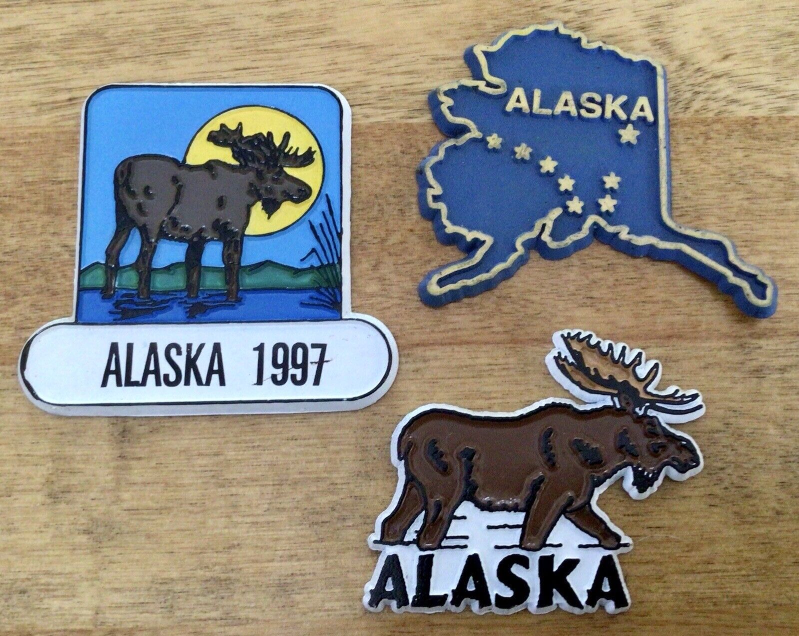 Three  VTG Embossed Rubber Alaska Themed Refrigerator Magnets