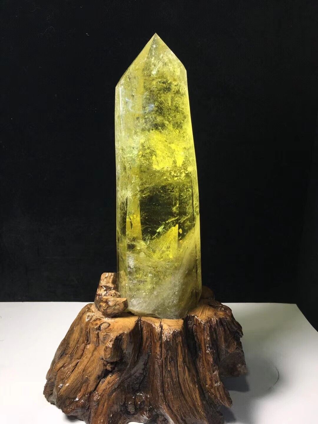 A+11.4LB Natural rainbow citrine quartz obelisk crystal wand point healing+stand