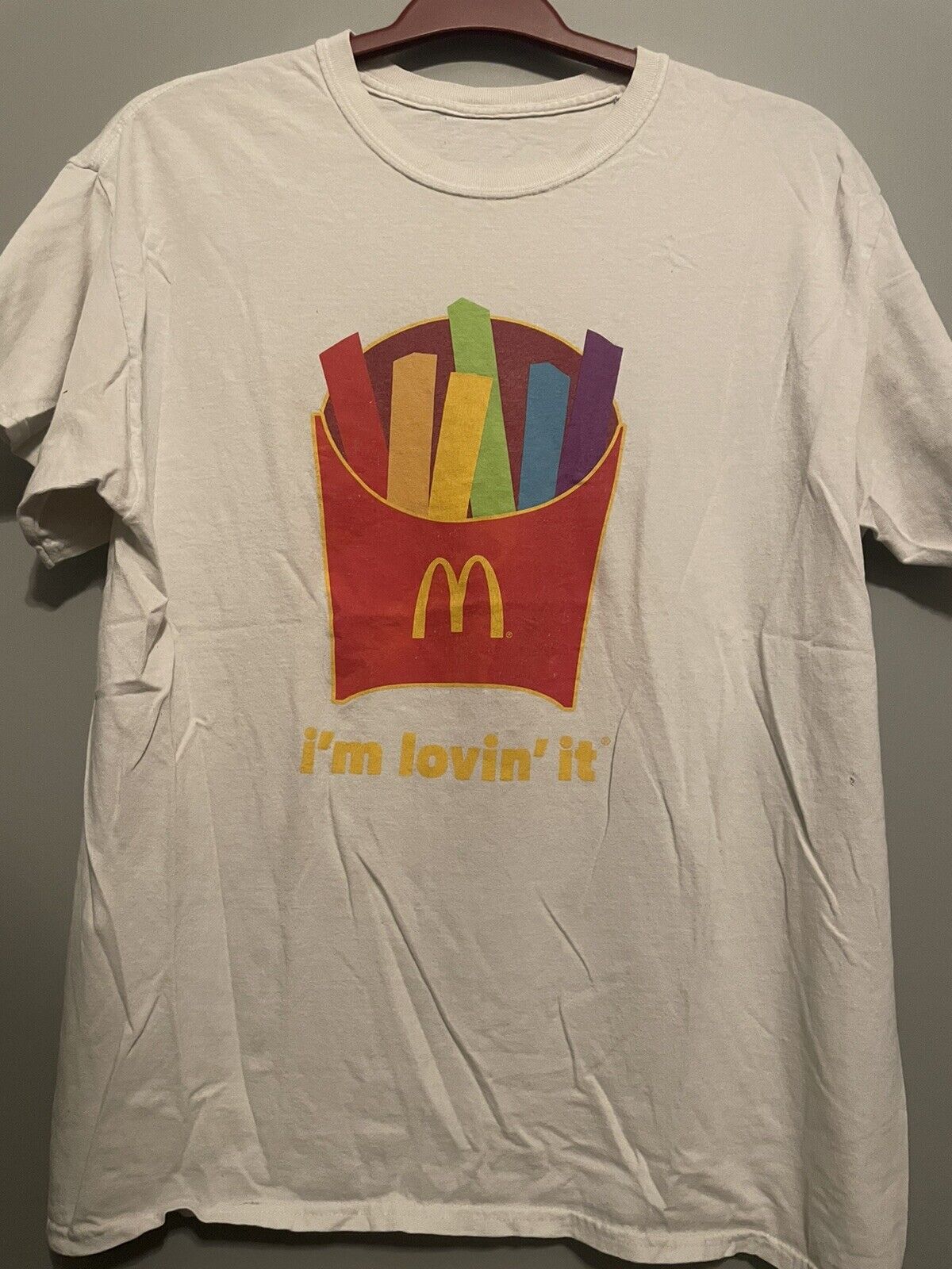 Vintage McDonald\'s T-shirt Employee French Fries White Size Large Unisex