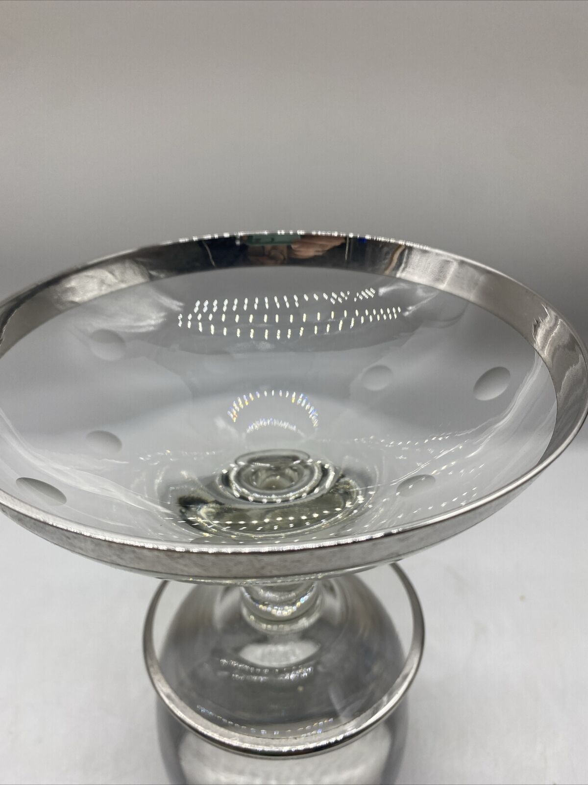 Vtg Mid-Century Modern Clear Glass /Silver Footed Candy Nut Dish Compote